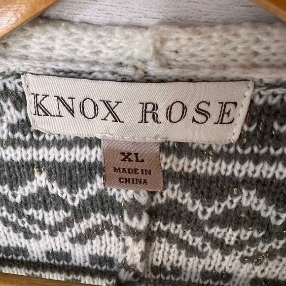 Knox Rose Sweater Womens Size XL Gray & White Aztec Geometric Poncho Cardigan - Picture 2 of 14